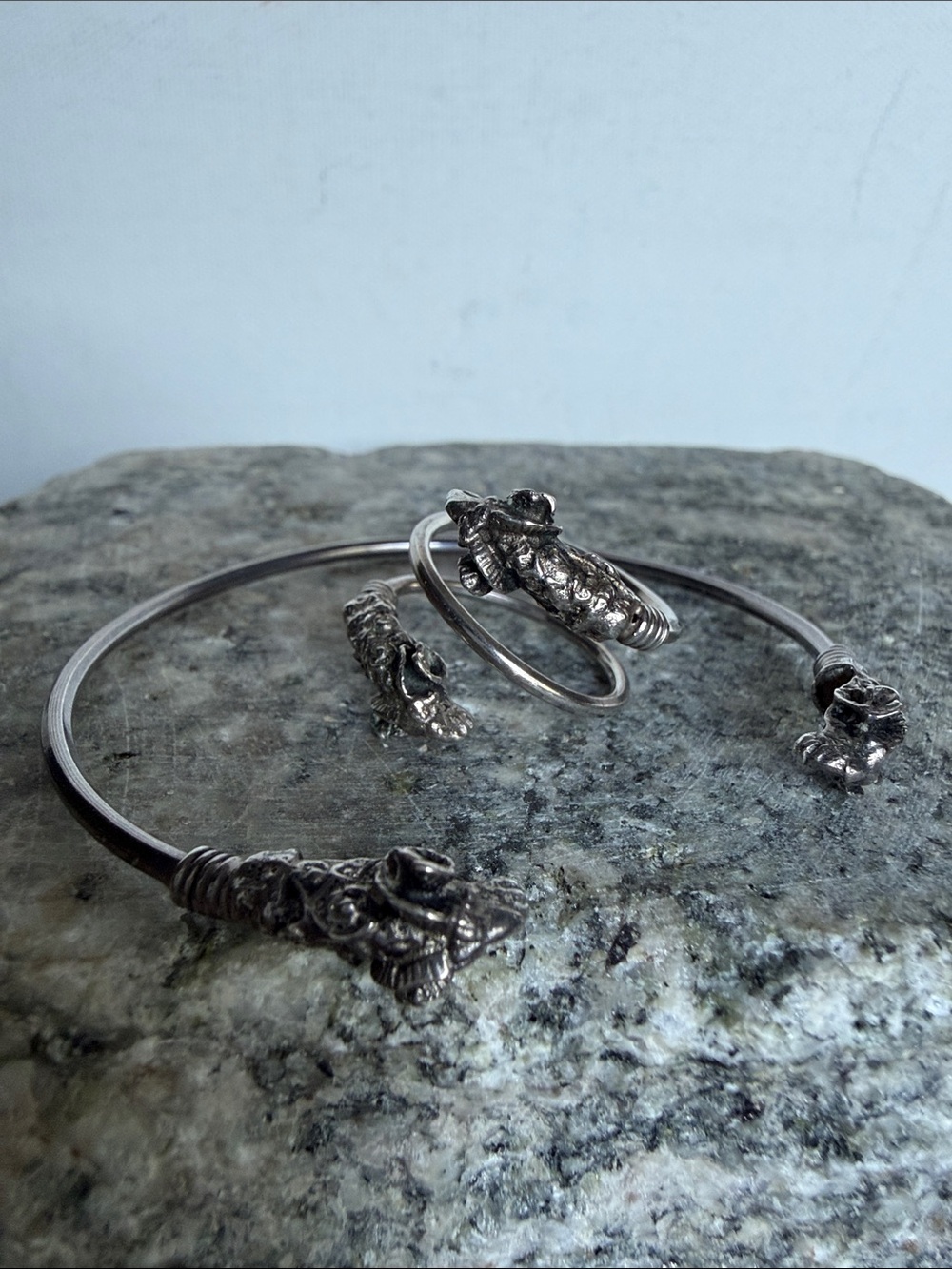Sterling Silver Rams Head Bangle and Ring Set
